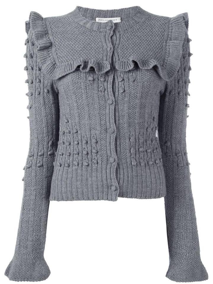 Philosophy Di Lorenzo Serafini Ruffle Bib Cardigan, Women's, Size: 42, Grey, Virgin Wool