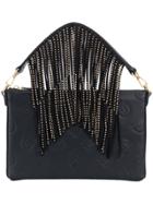 Pinko Logo Embossed Fringe Clutch Bag - Black