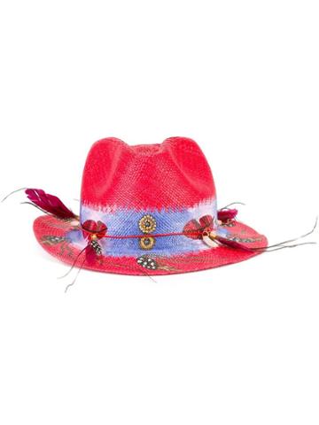 Ibo Maraca Feather's Lovers Hat, Women's, Size: Medium, Red, Raffia