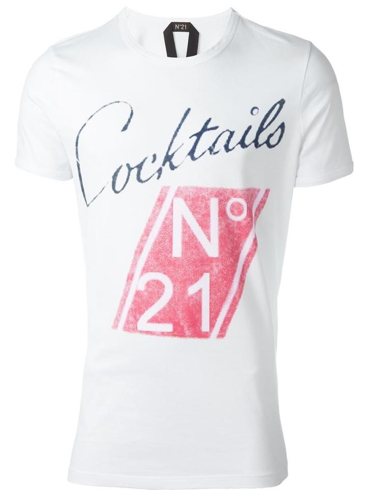 No21 Front Print T-shirt, Men's, Size: S, White, Cotton