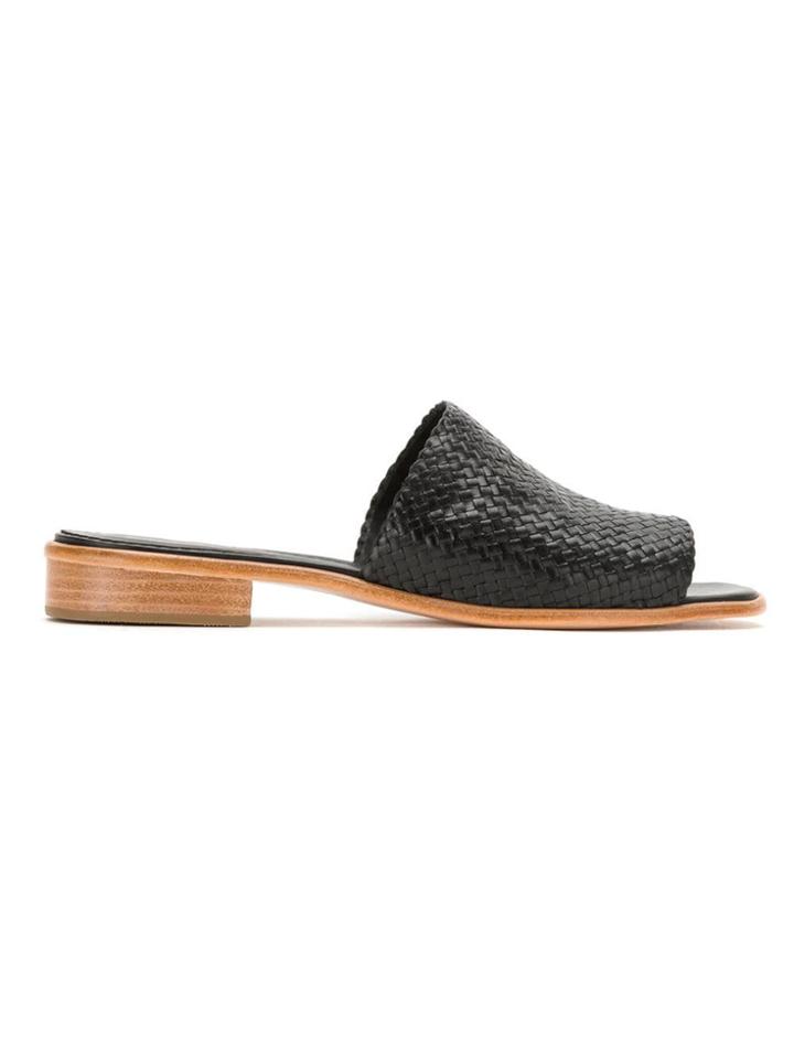 Sarah Chofakian Textured Leather Slides - Black