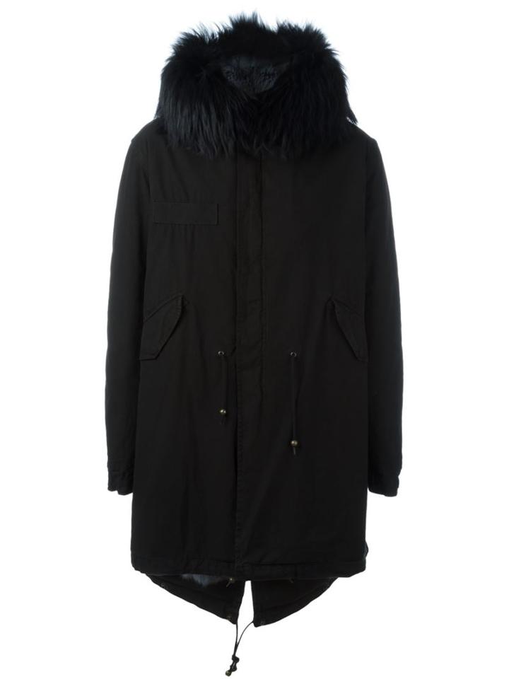 Mr & Mrs Italy Fur Trim Parka, Men's, Size: M, Black, Cotton/lamb Skin/rabbit Fur/racoon Fur