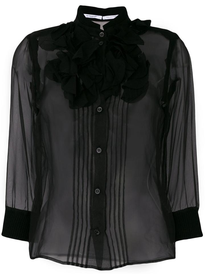 Givenchy Sheer Ruffle Placket Blouse - Black