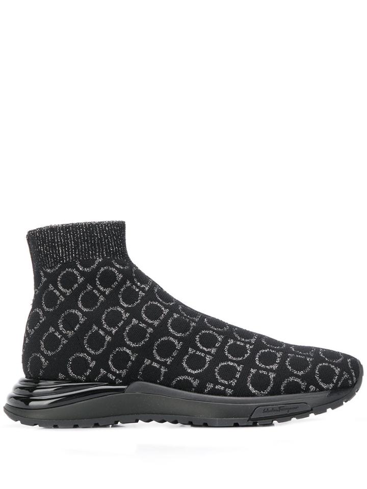 Salvatore Ferragamo Gancini Sock Sneakers - Black