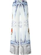 Piccione. Piccione Natural Circuitry Palazzo Trousers, Women's, Size: 38, White, Viscose/rayon