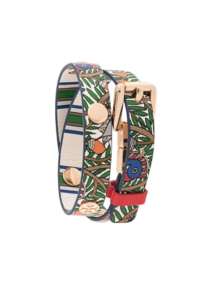 Tory Burch Printed Double-wrap Logo Stud Bracelet - Green
