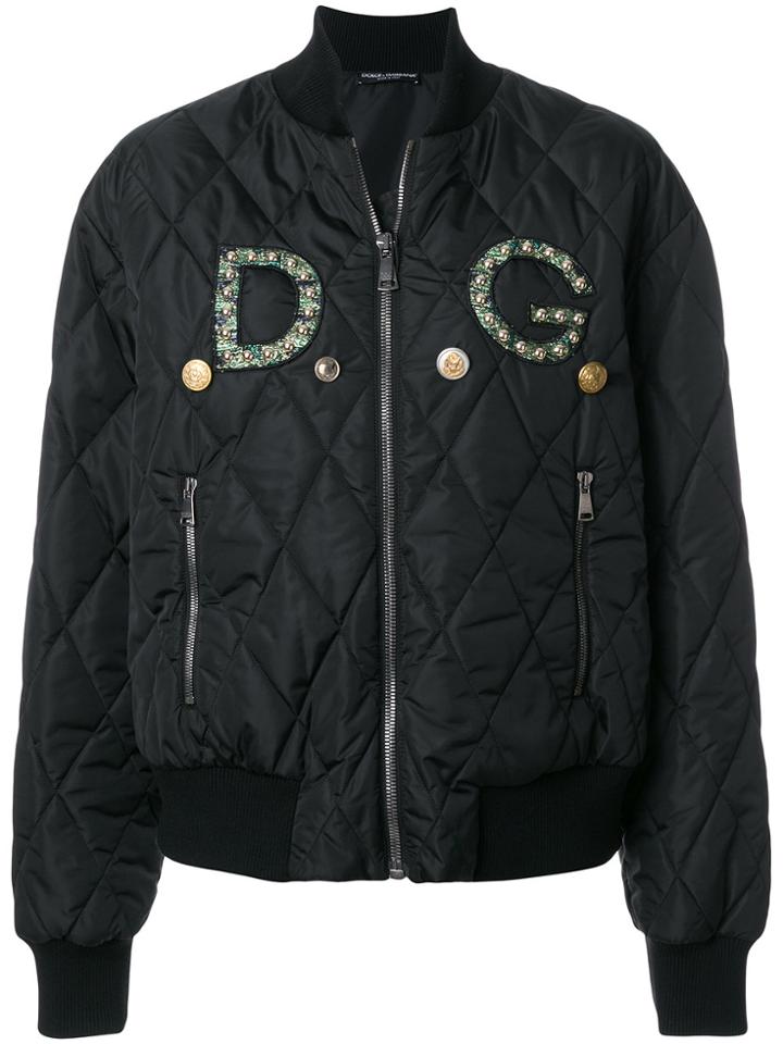 Dolce & Gabbana Appliqué Logo Bomber Jacket - Black