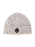 Stone Island Kids Ribbed Hem Knitted Hat, Boy's, Grey