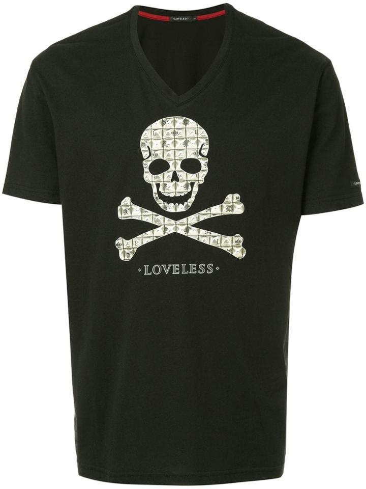 Loveless Skull And Crossbones Print T-shirt - Black