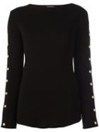 Balmain Button Sleeve Pullover, Women's, Size: 38, Black, Cotton