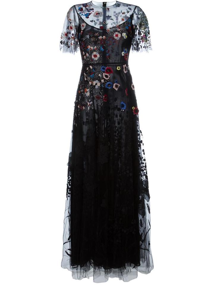 Valentino Floral Embroidered Evening Dress, Women's, Size: 40, Black, Polyamide/spandex/elastane/silk