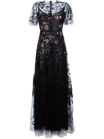 Valentino Floral Embroidered Evening Dress, Women's, Size: 40, Black, Polyamide/spandex/elastane/silk