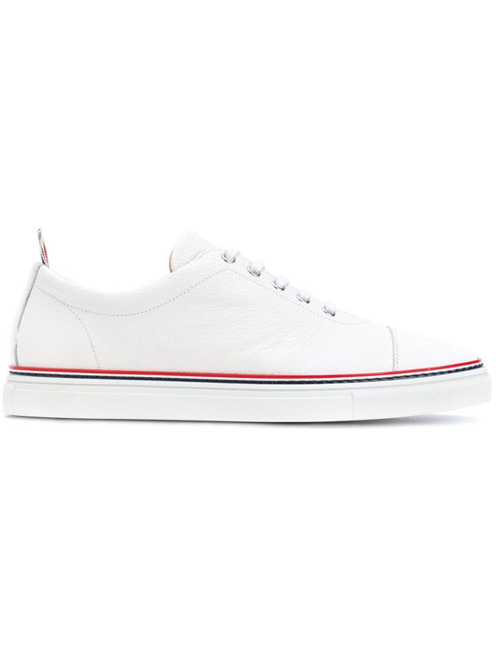Thom Browne Straight Toe Cap Trainer In Pebble Grain & Calf Leather -