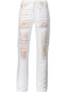 Calvin Klein Collection Metallic Detail Tapered Trousers, Men's, Size: 46, White, Cotton/polyester