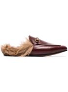 Gucci Princetown Flat Leather And Lambswool Mules - Red
