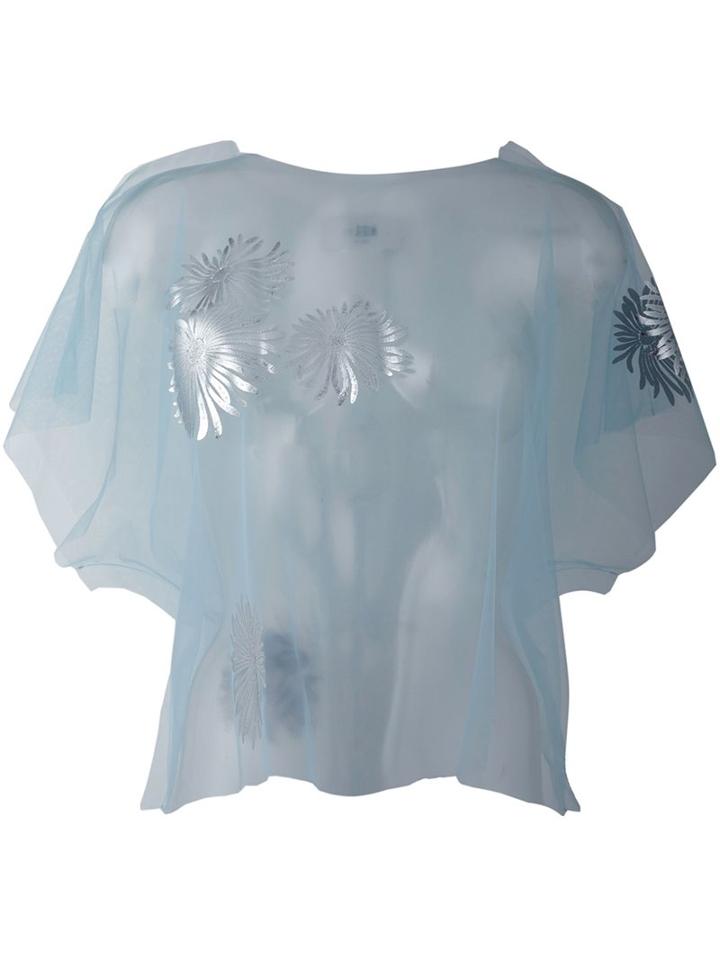 Msgm Sheer Embroidered Blouse, Women's, Size: 42, Blue, Polyamide