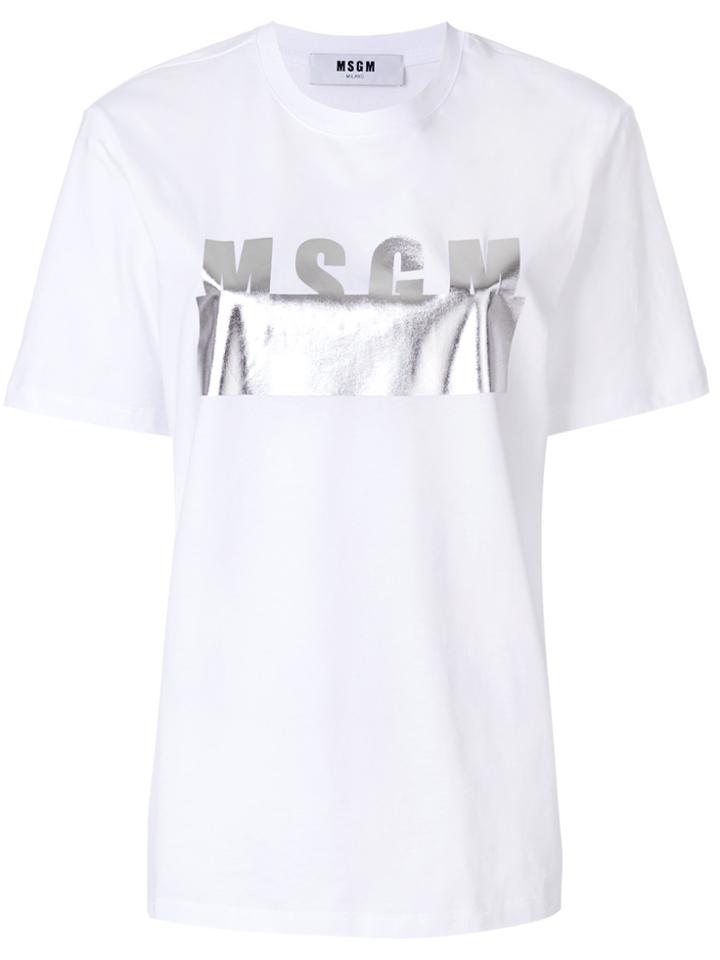 Msgm Oversized Metallic Logo T-shirt - White