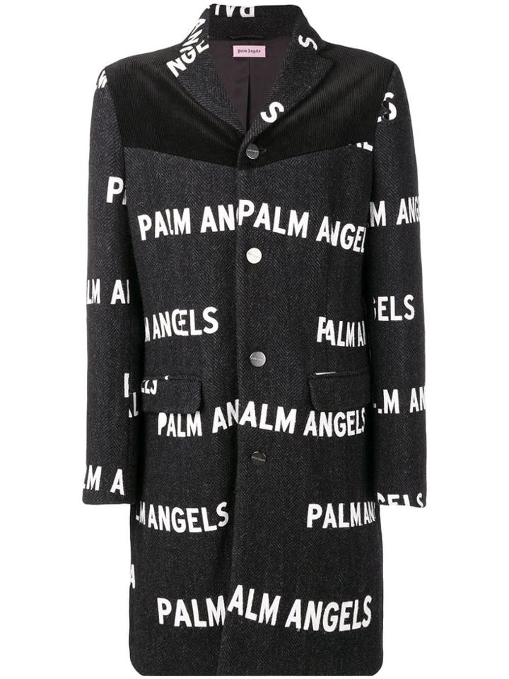 Palm Angels All-over Logo Printed Coat - Grey