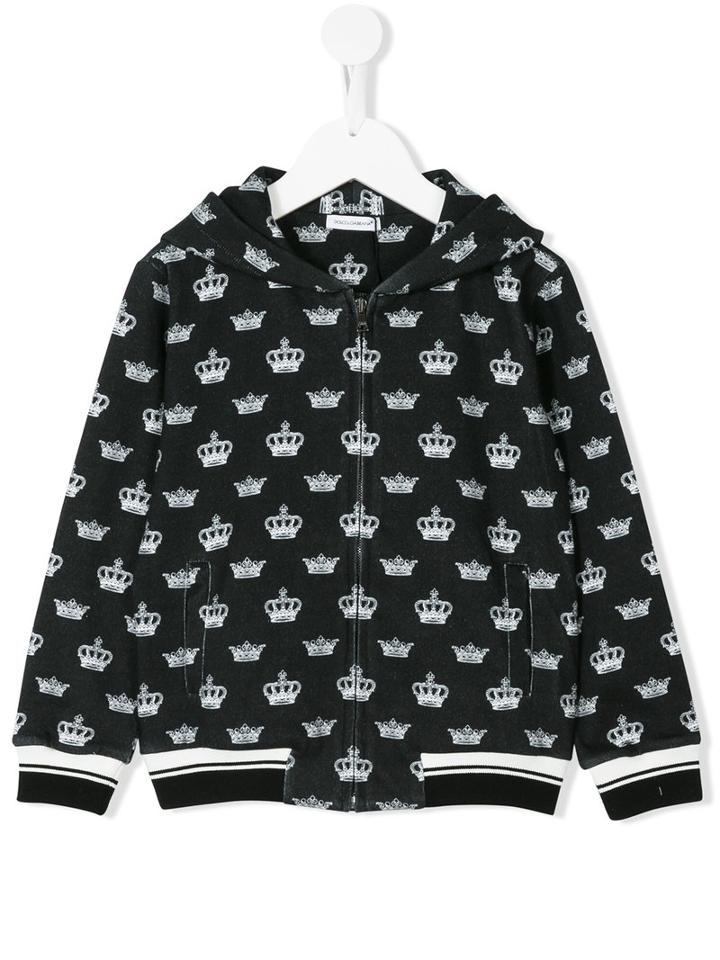 Dolce & Gabbana Kids - Crown Print Hoodie - Kids - Cotton - 12 Yrs, Black