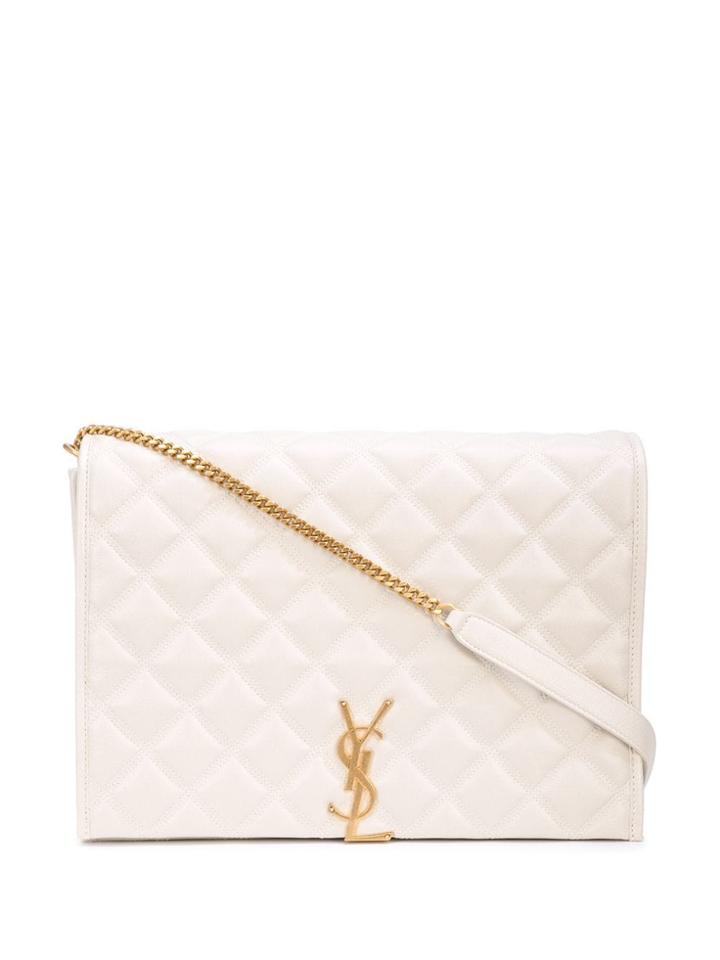 Saint Laurent Becky Quilted-effect Shoulder Bag - White