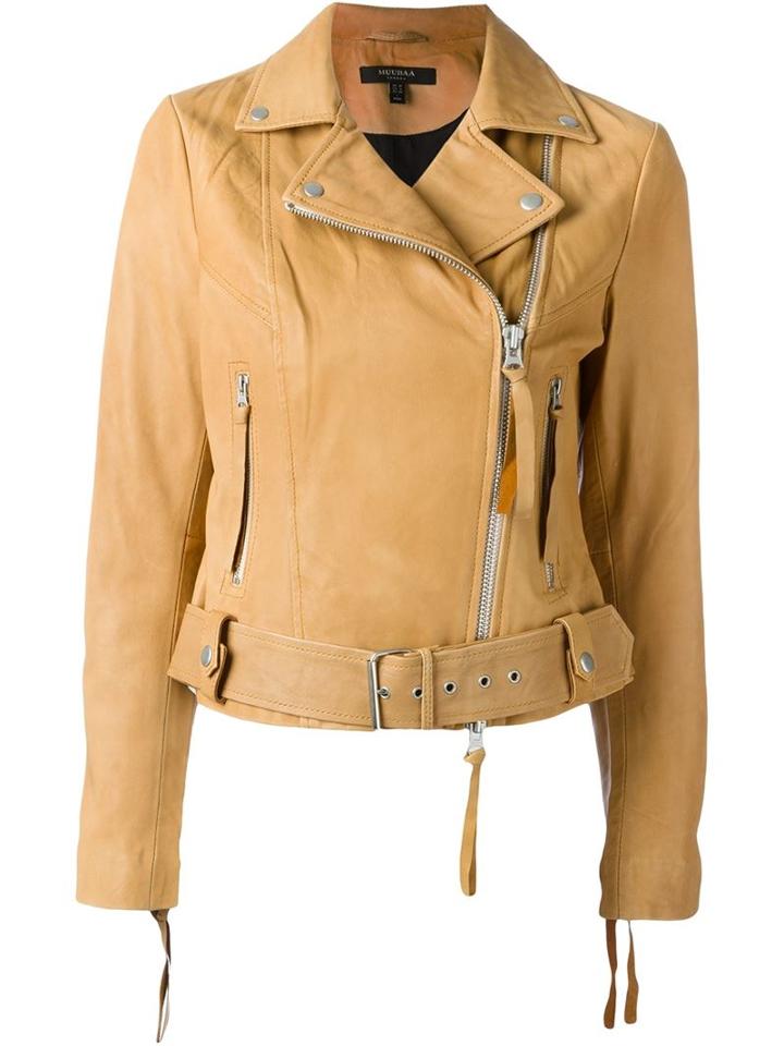 Muubaa Holmedale Biker Jacket, Women's, Size: 14, Brown, Polyester/viscose/lamb Skin