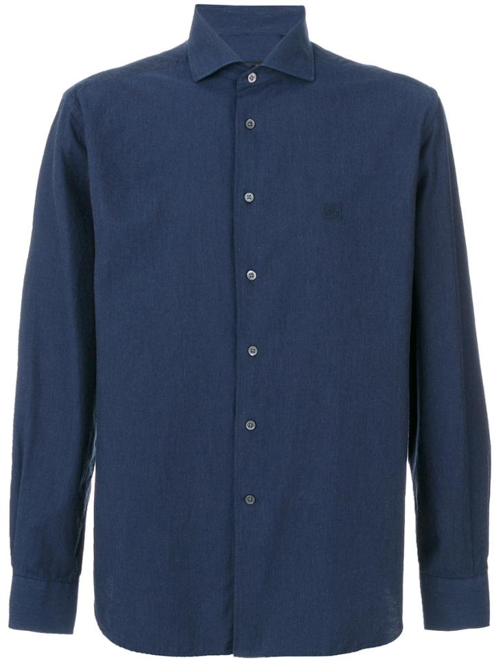 Corneliani Logo Chest Embroidery Shirt - Blue