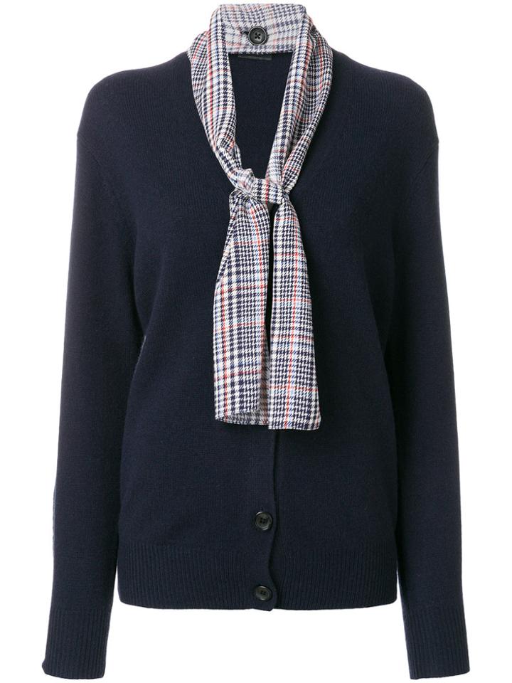 Joseph Knitted Cardigan With Plaid Print Neck Tie Detail - Blue