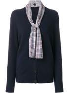 Joseph Knitted Cardigan With Plaid Print Neck Tie Detail - Blue