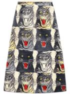 Gucci - Tiger Face Print Silk A-line Skirt - Women - Silk - 46, Nude/neutrals, Silk