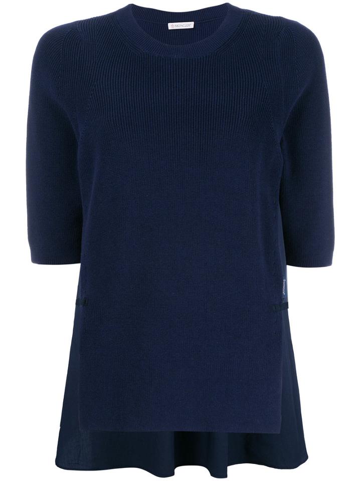 Moncler Ribbed Knit Short Sleeve Top, Women's, Size: Small, Blue, Cotton