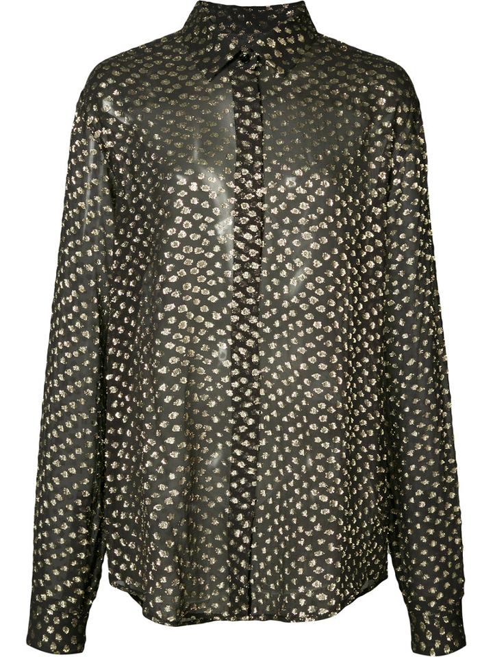 Saint Laurent - Sheer Dotted Shirt - Women - Silk/metallic Fibre - 40, Women's, Black, Silk/metallic Fibre