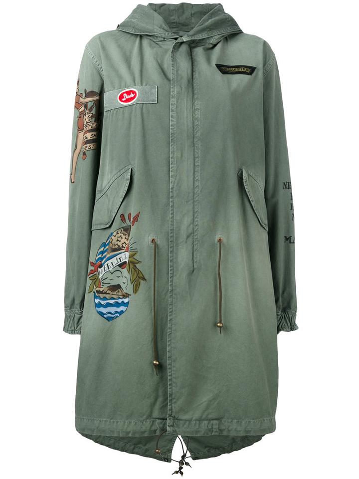 Mr & Mrs Italy Tattoo Print Parka Coat, Women's, Size: Small, Green, Cotton/glass Fiber