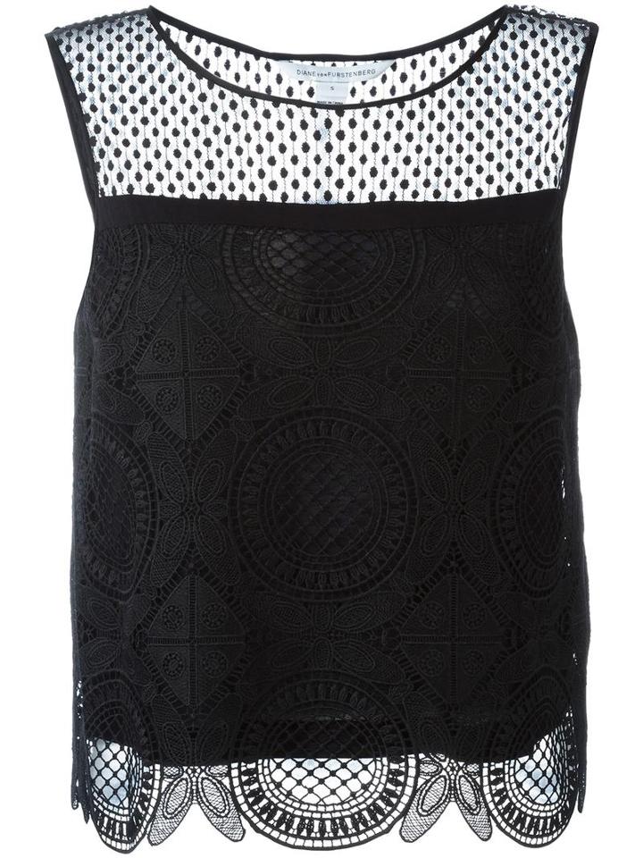 Diane Von Furstenberg Macramé Lace Top, Women's, Size: Medium, Black, Polyester/cotton/nylon/silk