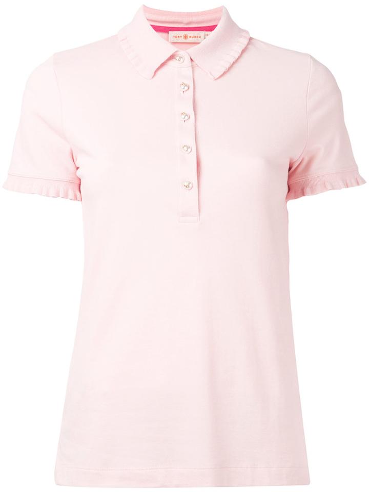 Tory Burch - Ruffle-trimmed Polo Shirt - Women - Cotton/spandex/elastane/modal - Xl, Pink/purple, Cotton/spandex/elastane/modal