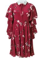 Valentino Crepe De Chine Floral Print Dress - Red