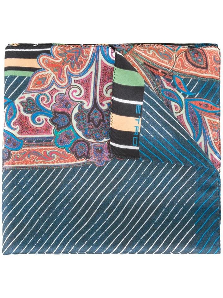 Etro Printed Scarf, Men's, Blue, Silk