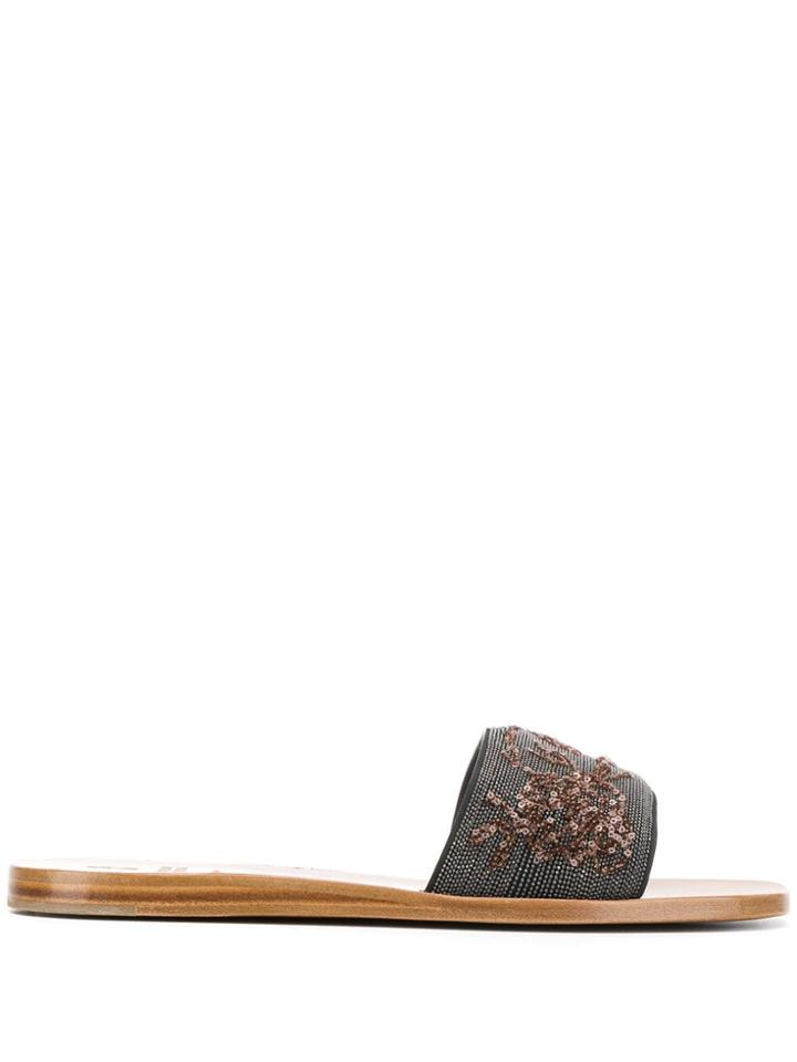 Brunello Cucinelli Beaded Sequin Slides - Brown