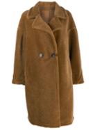 Liska Double Breasted Shearling Coat - Brown