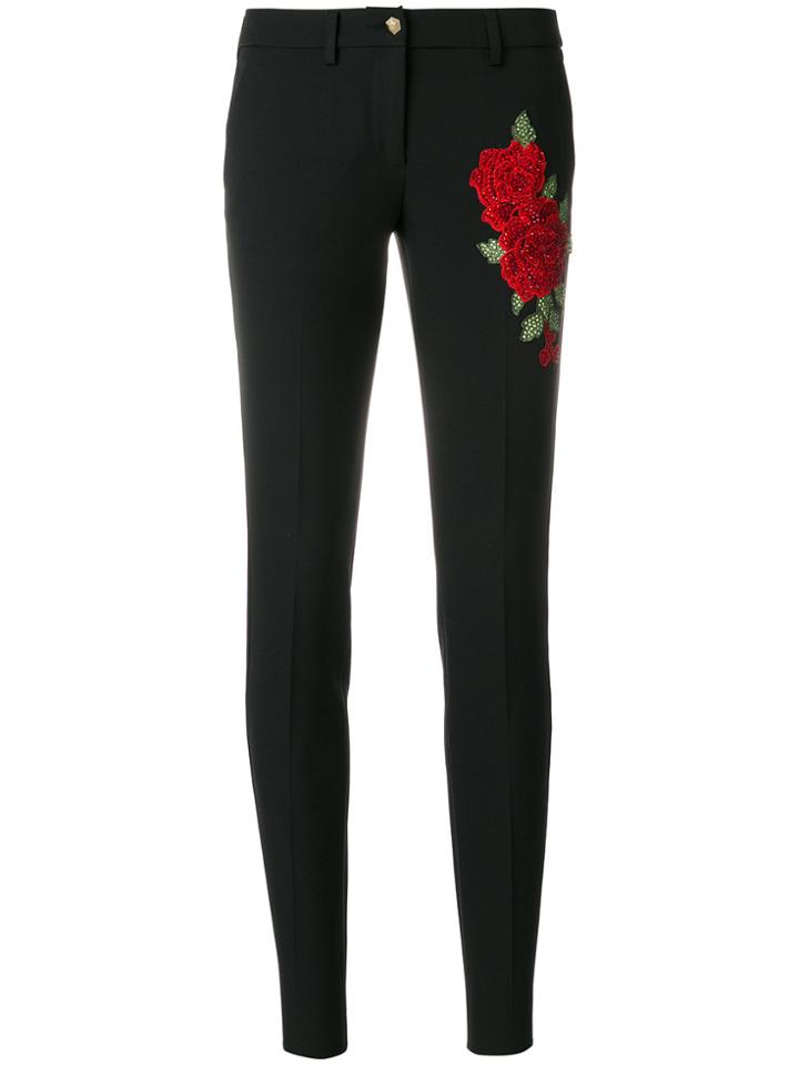 Philipp Plein Rose Embellished Skinny Trousers - Black