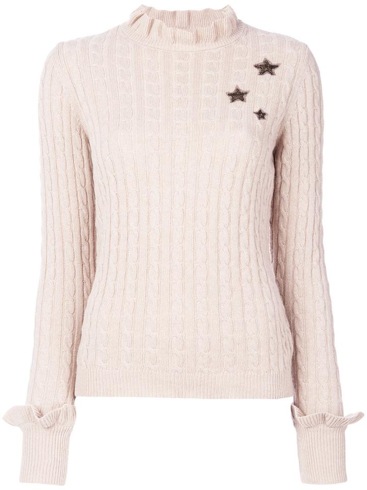 Red Valentino - Star Embroidered Jumper - Women - Polyamide/viscose/angora/virgin Wool - S, Pink/purple, Polyamide/viscose/angora/virgin Wool