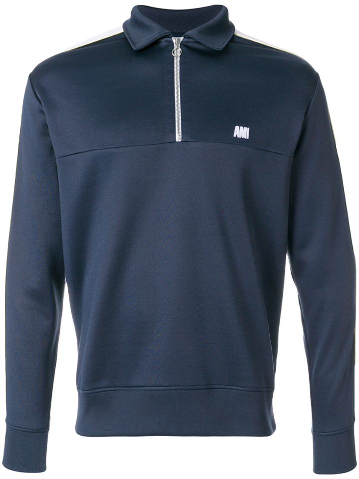 Ami Alexandre Mattiussi Bicolor Sweatshirt With Polo Collar - Blue