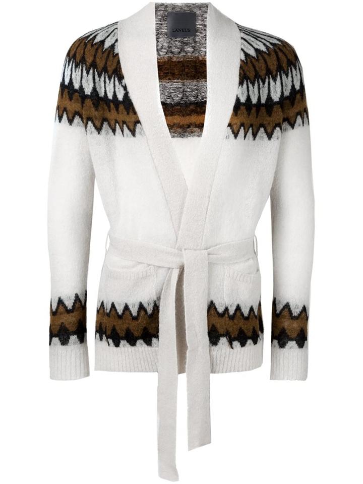 Laneus Belted Cardigan, Men's, Size: 50, White, Polyamide/wool/alpaca