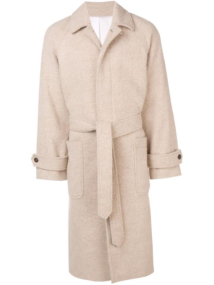 Ami Paris Raglan Sleeves Belted Long Coat - Neutrals