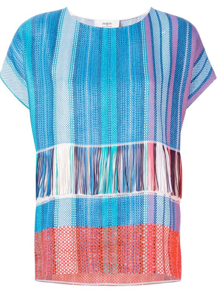Ports 1961 Woven T-shirt, Women's, Size: 40, Blue, Viscose/acrylic/polyamide/polyester