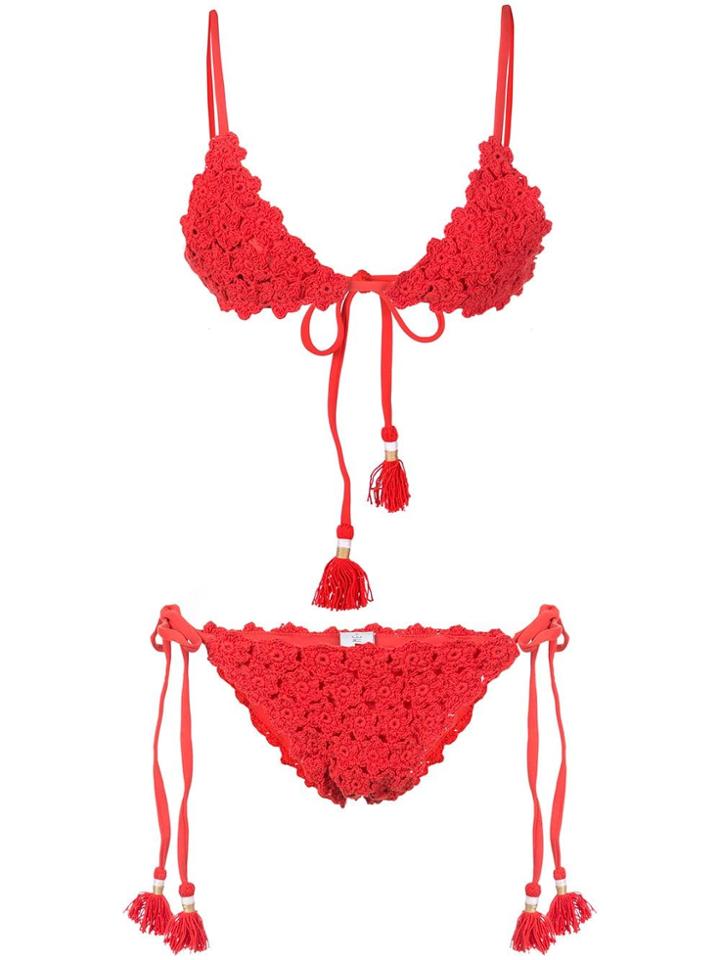 She Made Me Croche Bikini Set - Red