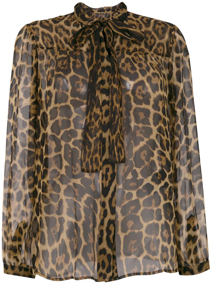 Saint Laurent Sheer Leopard Print Blouse - Brown