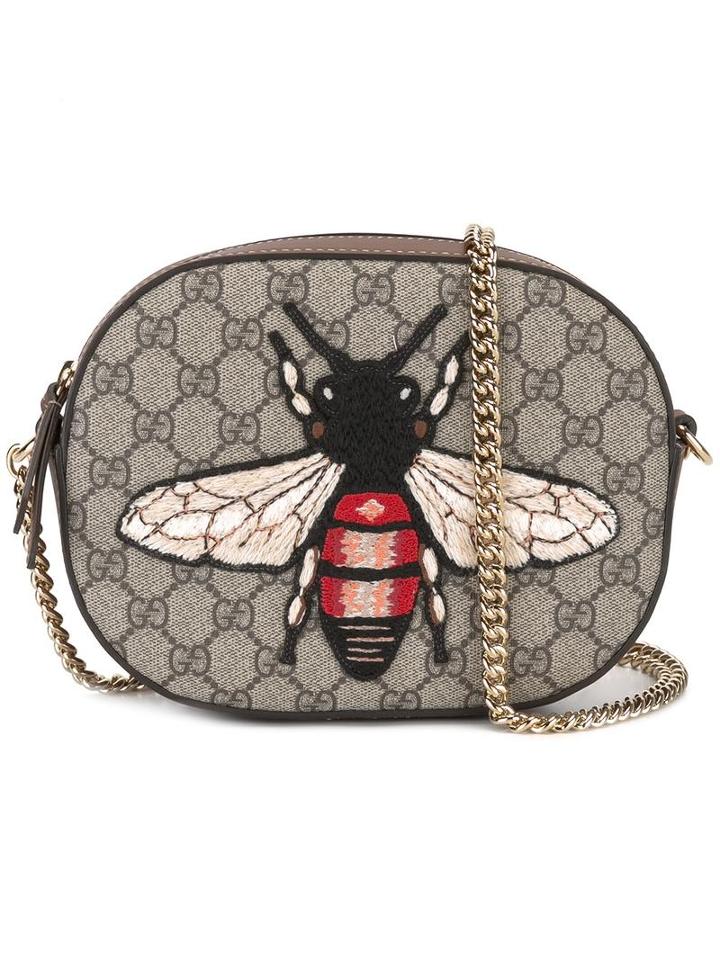 Gucci Mini Gg Supreme Bee Bag, Women's, Brown, Calf Leather