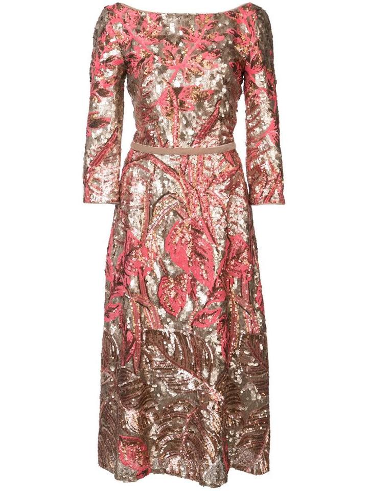 Marchesa Notte Floral Sequinned Dress - Pink