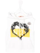No21 Kids - Sleeveless Print Hoodie - Kids - Cotton/spandex/elastane - 10 Yrs, Girl's, White