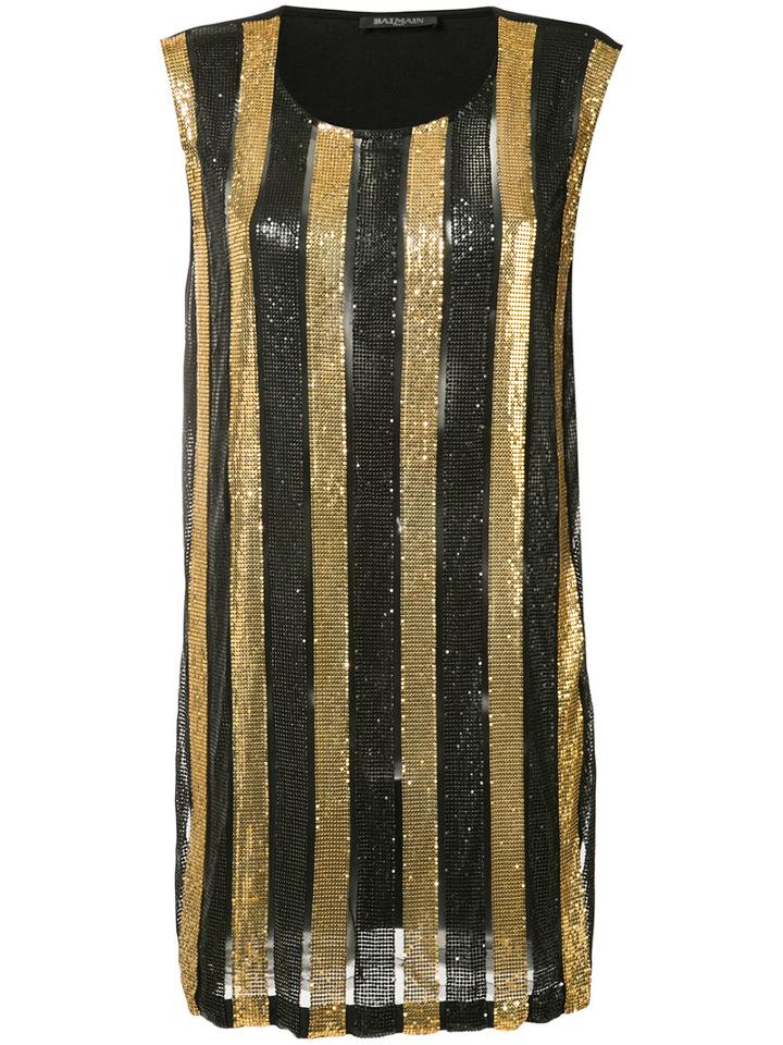 Balmain - Striped Dress - Women - Polyamide/spandex/elastane/viscose/brass - 38, Black, Polyamide/spandex/elastane/viscose/brass